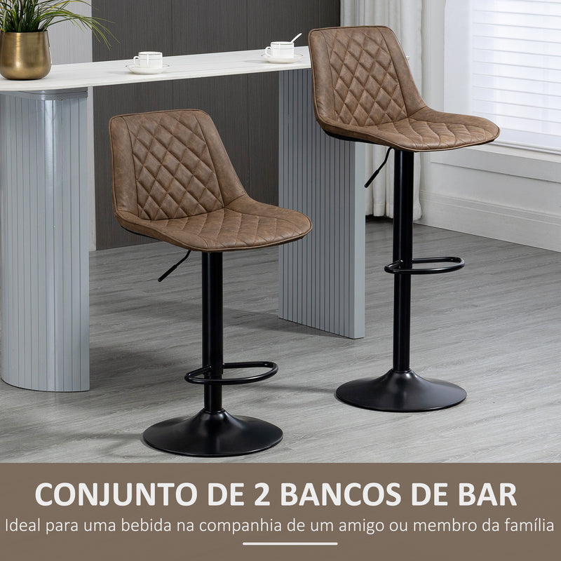 Conjunto de Bancos de Bar Estofados em PU Bancos Altos de Sala de Jantar com Altura Ajustável Assento Giratório e Apoio para os Pés Carga Máxima 120kg 46,5x51x86-106cm Marrom