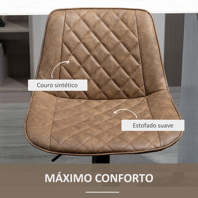 Conjunto de Bancos de Bar Estofados em PU Bancos Altos de Sala de Jantar com Altura Ajustável Assento Giratório e Apoio para os Pés Carga Máxima 120kg 46,5x51x86-106cm Marrom