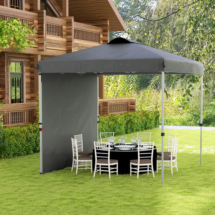Tenda Dobrável 2,5x2,5 m Altura Ajustável Tenda de Jardim com 1 Parede Lateral Teto com Ventilação e Bolsa de Transporte para Acampamento Festas Cinza Escuro