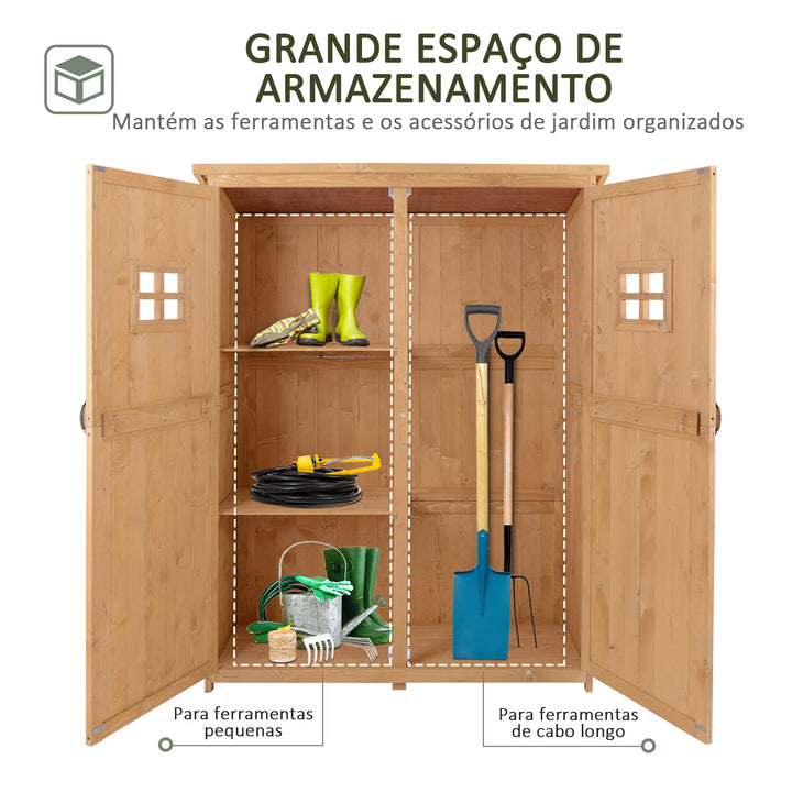 Armário Ferramentas de Jardinagem Duas Portas Teto Impermeável Compartimentos de Tamanhos Diferentes 127,5x50x164cm Madeira Maciça
