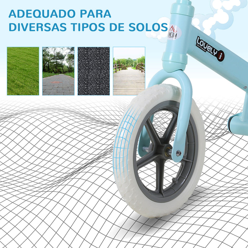 Bicicleta sem Pedais para Crianças entre 2-5 Anos Bicicleta de Equilíbrio com Assento Ajustável Rodas Antiderrapantes Carga Máxima 25kg 85x36x54cm Azul