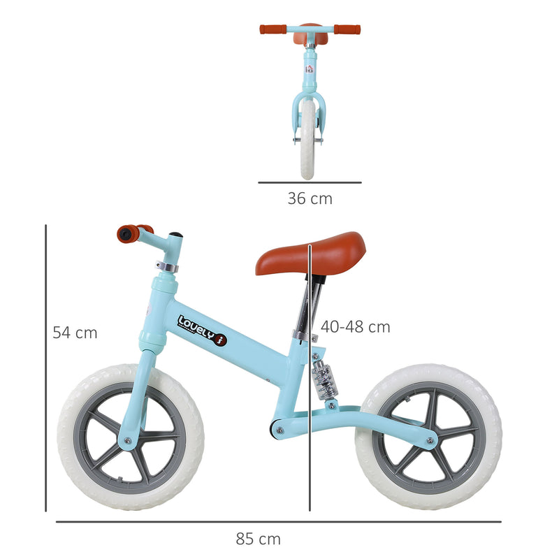 Bicicleta sem Pedais para Crianças entre 2-5 Anos Bicicleta de Equilíbrio com Assento Ajustável Rodas Antiderrapantes Carga Máxima 25kg 85x36x54cm Azul