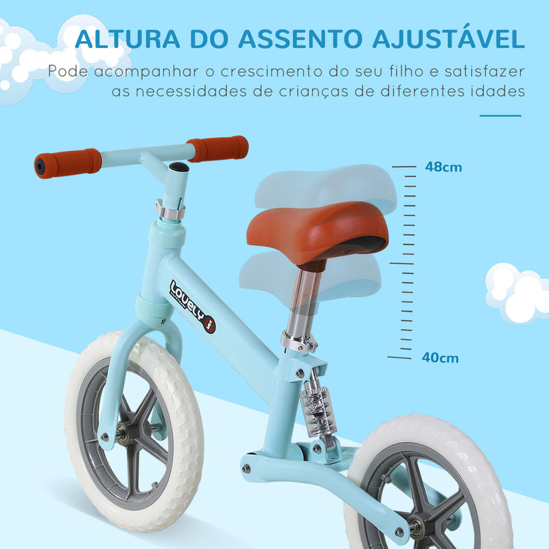 Bicicleta sem Pedais para Crianças entre 2-5 Anos Bicicleta de Equilíbrio com Assento Ajustável Rodas Antiderrapantes Carga Máxima 25kg 85x36x54cm Azul