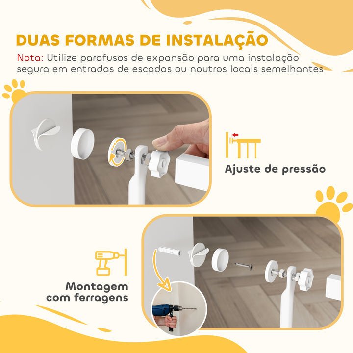 Barreira de Segurança para Cães e Gatos Extra Alta 180 cm Barreira para Cães Extensível 76-104 cm Separação 3,5 cm para Portas e Escadas com Montagem por Pressão 2 Extensões Branco