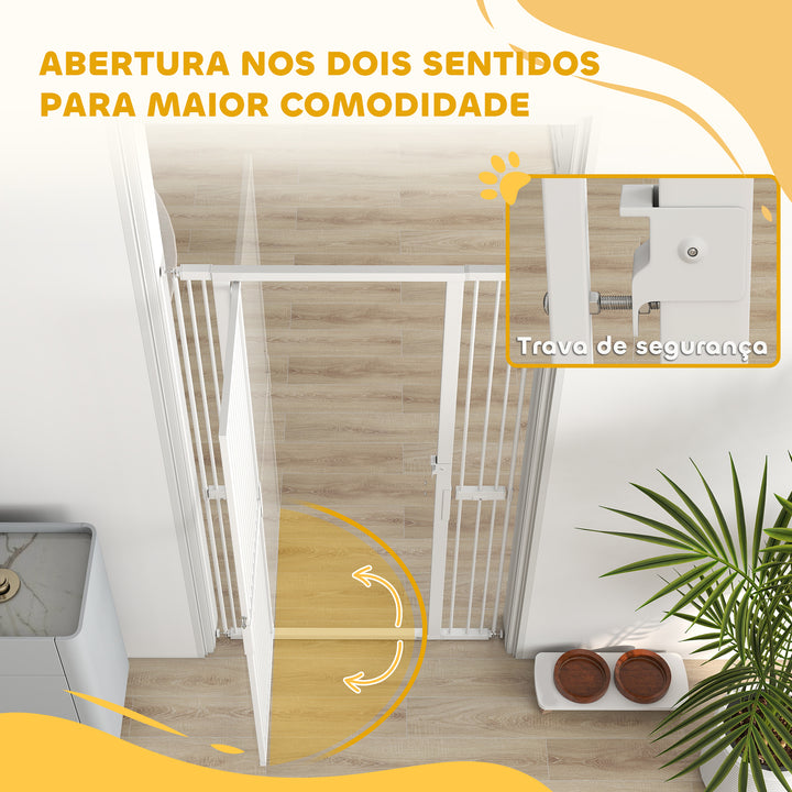 Barreira de Segurança para Cães e Gatos Extra Alta 180 cm Barreira para Cães Extensível 76-104 cm Separação 3,5 cm para Portas e Escadas com Montagem por Pressão 2 Extensões Branco