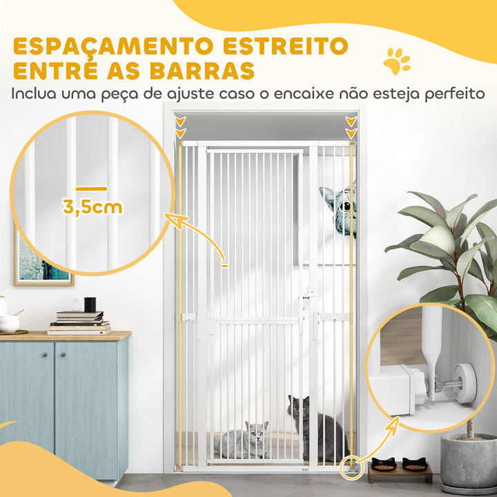 Barreira de Segurança para Cães e Gatos Extra Alta 180 cm Barreira para Cães Extensível 76-104 cm Separação 3,5 cm para Portas e Escadas com Montagem por Pressão 2 Extensões Branco