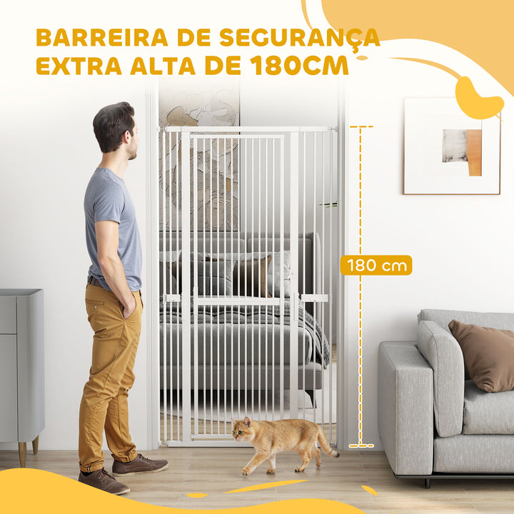 Barreira de Segurança para Cães e Gatos Extra Alta 180 cm Barreira para Cães Extensível 76-104 cm Separação 3,5 cm para Portas e Escadas com Montagem por Pressão 2 Extensões Branco