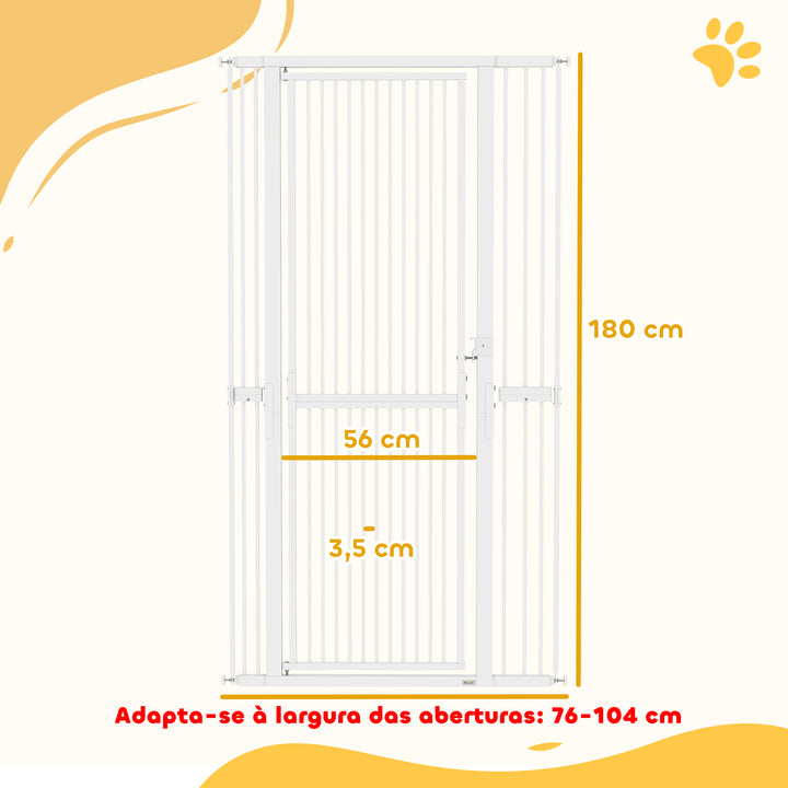 Barreira de Segurança para Cães e Gatos Extra Alta 180 cm Barreira para Cães Extensível 76-104 cm Separação 3,5 cm para Portas e Escadas com Montagem por Pressão 2 Extensões Branco