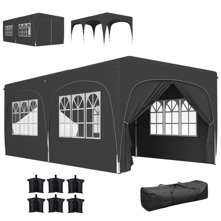 Tenda Dobrável tenda 3x6 m com Painéis Laterais UPF50+ Tenda de Jardim com Altura Ajustável e Bolsa de Transporte para Campismo Festas Pátio Cinza Escuro