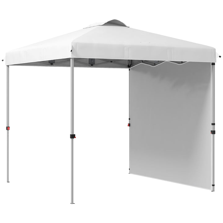 Tenda Dobrável 247x247x268 cm Altura Ajustável Tenda de Jardim com 1 Parede Lateral Teto com Ventilação e Bolsa de Transporte para Acampamento Festas Branco