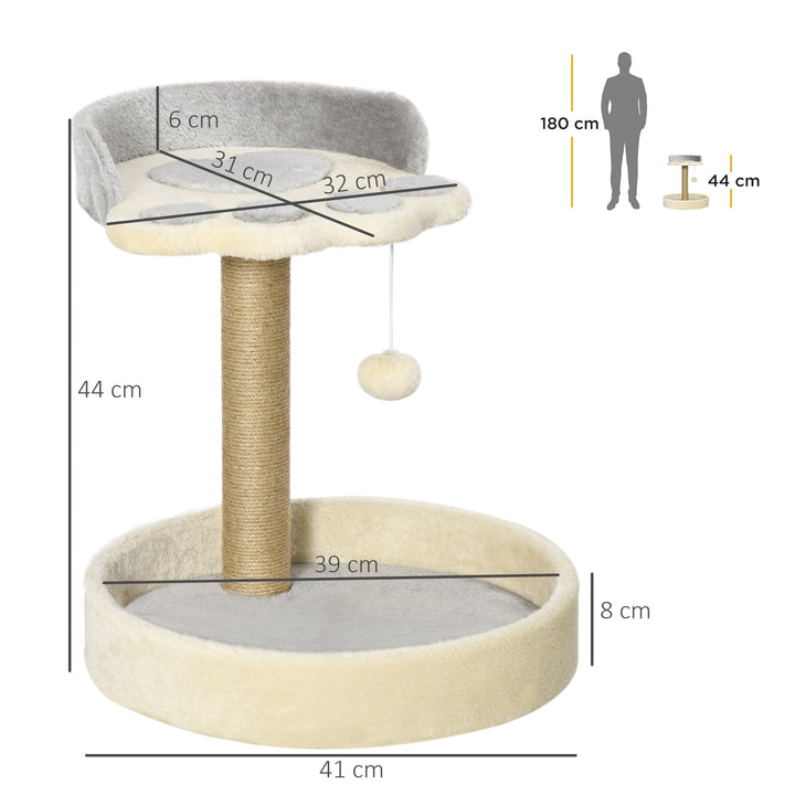 Arranhador para Gatos Altura 44 cm Torre de Escalada com 2 Camas Poste de Juta Brinquedo Pendurado Ø41x44 cm Cinza Claro