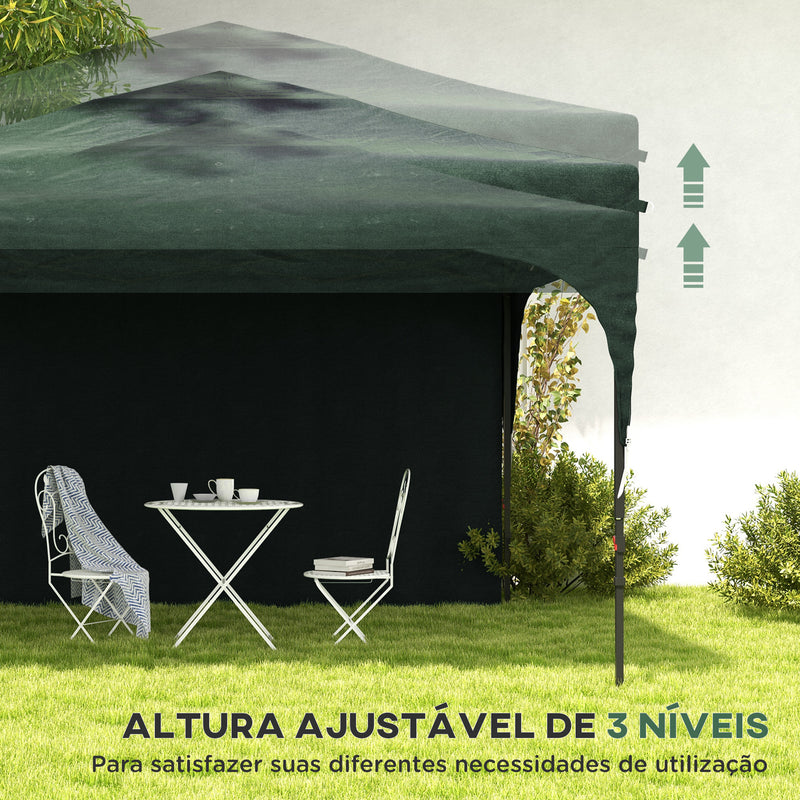 Tenda Dobrável 3x3m com Altura Ajustável Tenda de Jardim com 1 Parede Lateral Teto com Ventilação 4 Sacos de Areia e Bolsa de Transporte para Campismo Festas Verde