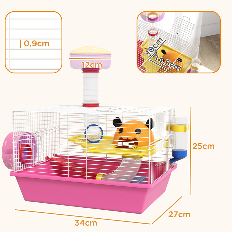 Gaiola para Hamsters Gaiola para Animais Pequenos com Comedouro Bebedouro Roda de Exercício Torre de Observação e Casinha 34x27x25 cm Multicolor