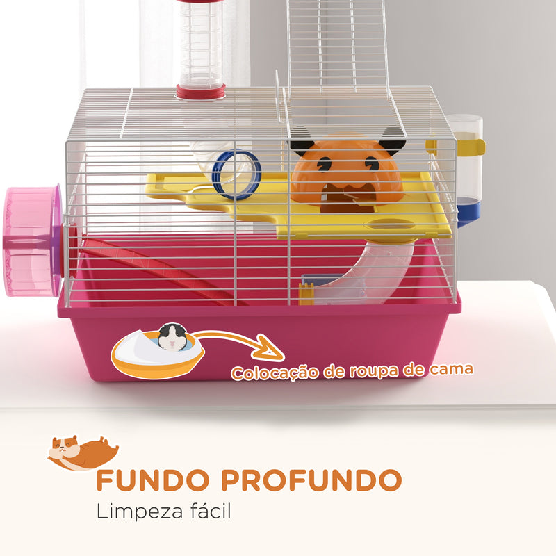 Gaiola para Hamsters Gaiola para Animais Pequenos com Comedouro Bebedouro Roda de Exercício Torre de Observação e Casinha 34x27x25 cm Multicolor