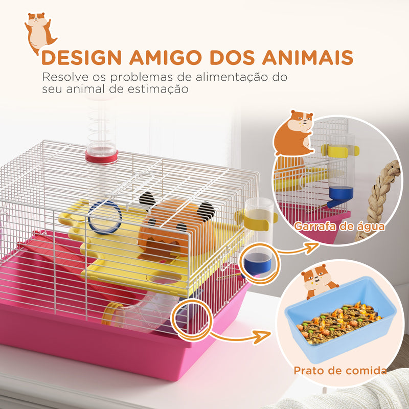 Gaiola para Hamsters Gaiola para Animais Pequenos com Comedouro Bebedouro Roda de Exercício Torre de Observação e Casinha 34x27x25 cm Multicolor