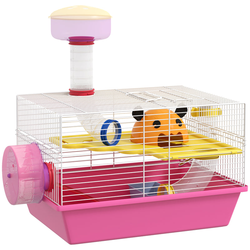 Gaiola para Hamsters Gaiola para Animais Pequenos com Comedouro Bebedouro Roda de Exercício Torre de Observação e Casinha 34x27x25 cm Multicolor