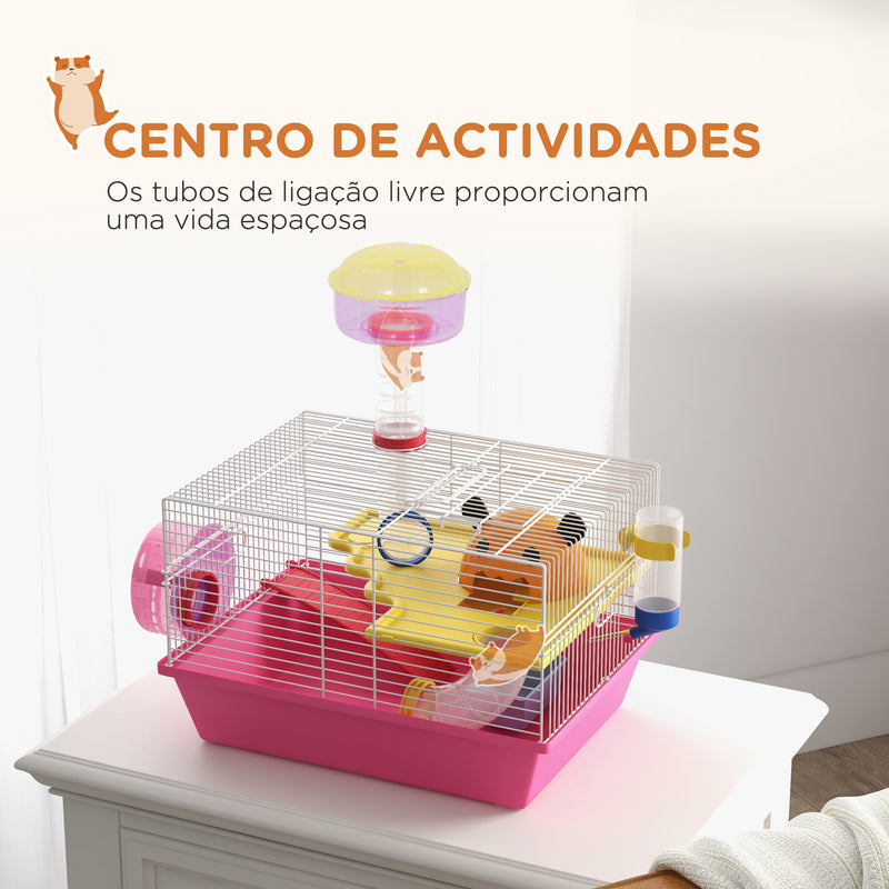 Gaiola para Hamsters Gaiola para Animais Pequenos com Comedouro Bebedouro Roda de Exercício Torre de Observação e Casinha 34x27x25 cm Multicolor