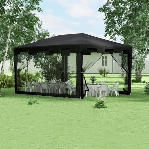Tenda de Jardim 4x3 m Tenda Dobrável de Exterior com 4 Mosqueteiras Laterais 2 Portas com Fecho de Correr e 8 Orifícios de Drenagem para Pátio Praia Cinza