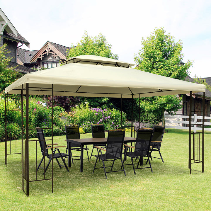 Pérgola de Jardim 4x3 m Toldo de Jardim com Telhado Duplo Estrutura de Aço, 8 Orifícios de Drenagem UPF30+ Tenda para Exterior Terraço Pátio Festas Branco Creme
