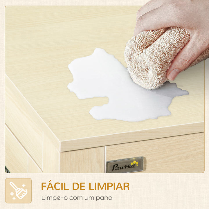 Gaiola para Cães de Madeira Mesa de Centro 94x60x71,5cm Móvel com 2 Portas com Fechadura Almofada de Tecido Oxford e Grades de Aço Madeira