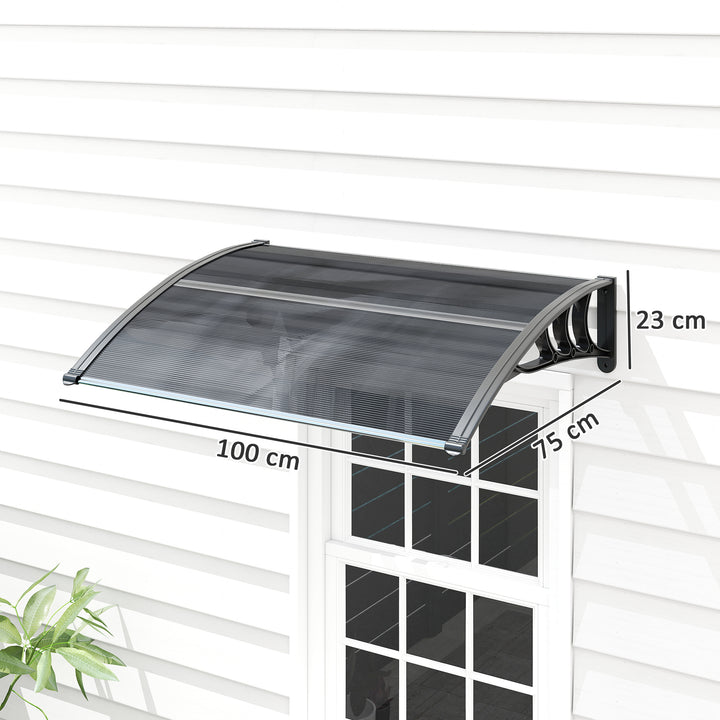 Marquise para Portas e Janelas 100x75x23 cm Marquise de Proteção contra Sol e Chuva com Cobertura de Policarbonato Preto