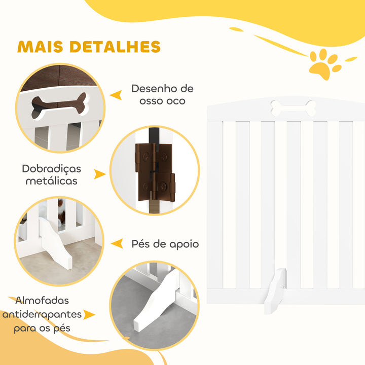 Barreira de Segurança para Cães Pequenos e Médios Barreira de Segurança Dobrável para Animais de Estimação 207,5 cm com Pés Amovíveis para Escada Corredor Branco