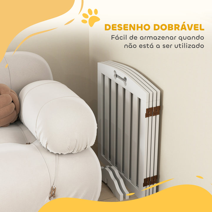 Barreira de Segurança para Cães Pequenos e Médios Barreira de Segurança Dobrável para Animais de Estimação 207,5 cm com Pés Amovíveis para Escada Corredor Branco