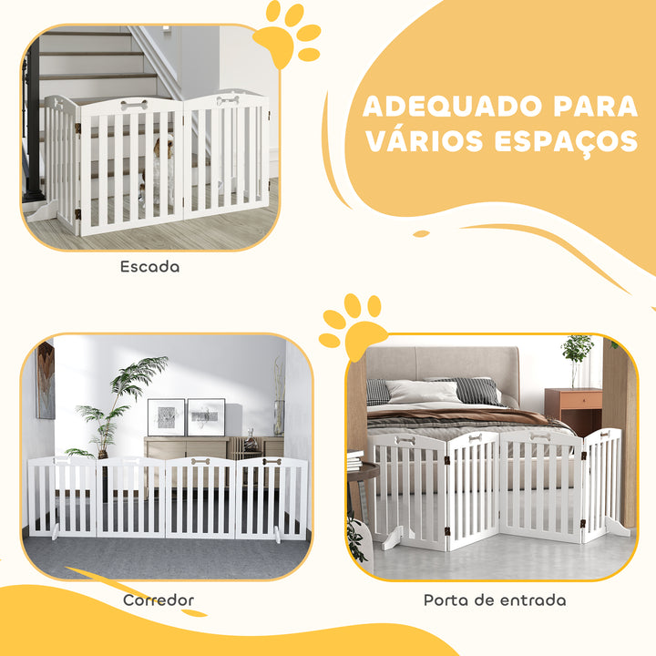 Barreira de Segurança para Cães Pequenos e Médios Barreira de Segurança Dobrável para Animais de Estimação 207,5 cm com Pés Amovíveis para Escada Corredor Branco