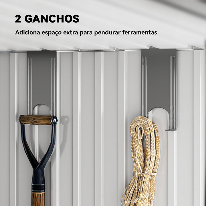 Abrigo de Jardim Exterior 2 m² 195x122x181,5 cm Abrigo Metálico com Base SEM CHÃO 2 Portas de Correr Janelas e Ganchos para Ferramentas Cinza Claro