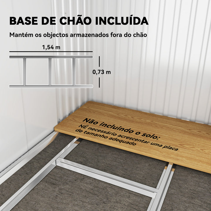 Abrigo de Jardim Exterior 2 m² 195x122x181,5 cm Abrigo Metálico com Base SEM CHÃO 2 Portas de Correr Janelas e Ganchos para Ferramentas Cinza Claro