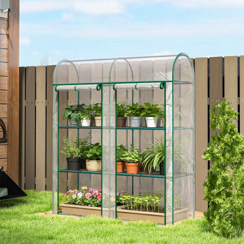 Estufa Pequena de 3 Níveis Estufa Exterior com 2 Portas Enroláveis Estrutura de Aço e Cobertura de Plástico Anti-UV para Cultivar Plantas Flores 143x46x164 cm Transparente