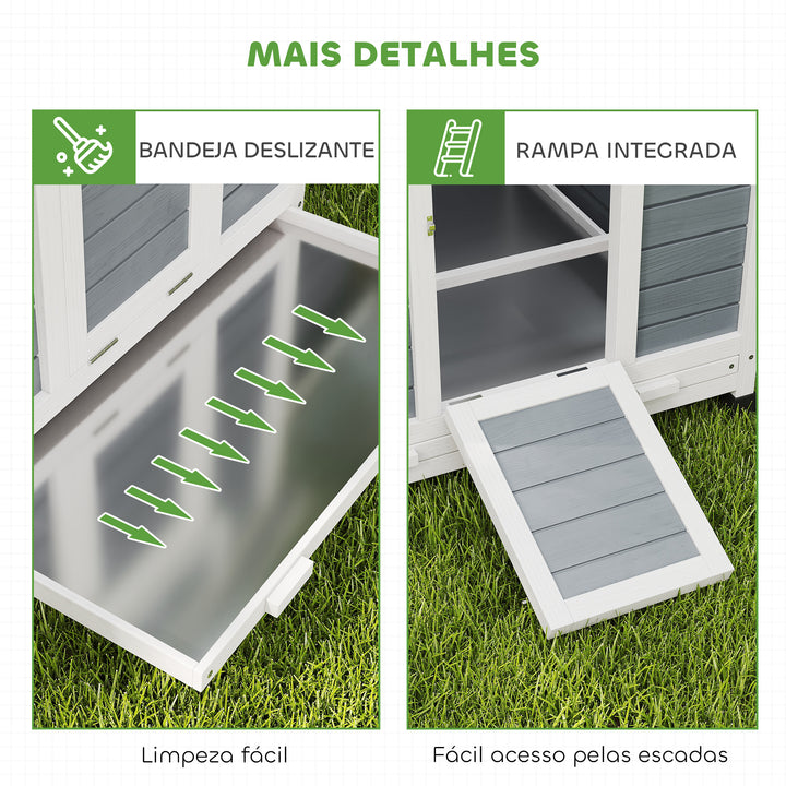 Galinheiro de Madeira para Exterior Casa para Galinhas com 2 Ninhos Bandeja Removível Poleiros Telhado Impermeáve, Casa para 2-4 Galinhas e Coelhos 150x100x96,5 cm Cinzento