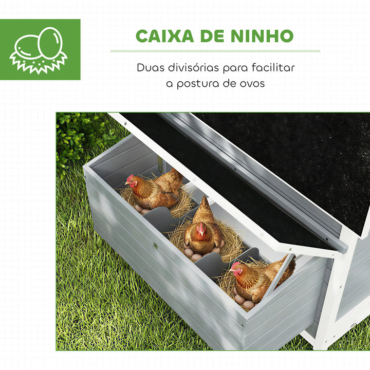 Galinheiro de Madeira para Exterior Casa para Galinhas com 2 Ninhos Bandeja Removível Poleiros Telhado Impermeáve, Casa para 2-4 Galinhas e Coelhos 150x100x96,5 cm Cinzento