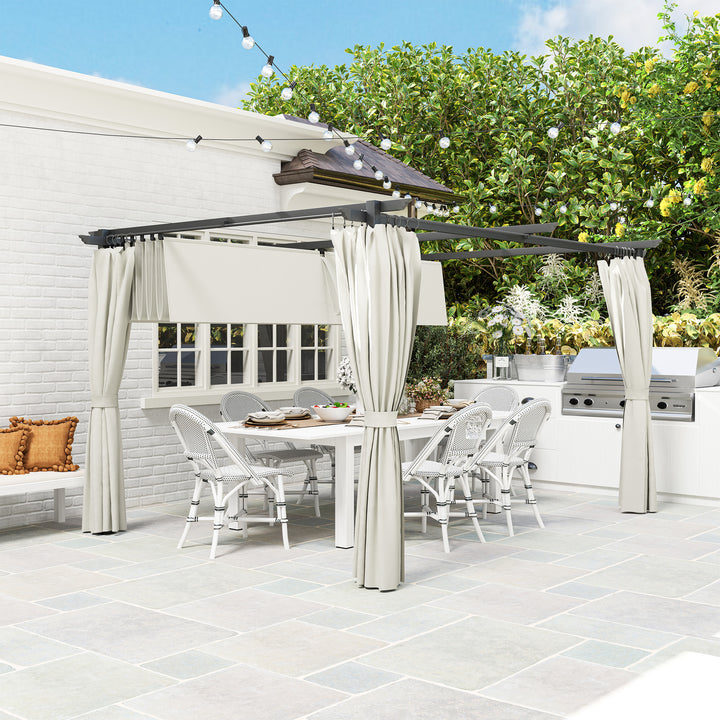 Pérgola com Teto Retrátil 3,9x3x2,2 m Pérgola de Alumínio com Paredes Laterais Tecido de Poliéster Anti UV Resistente a Água Pérgola para Jardim Pátio Creme