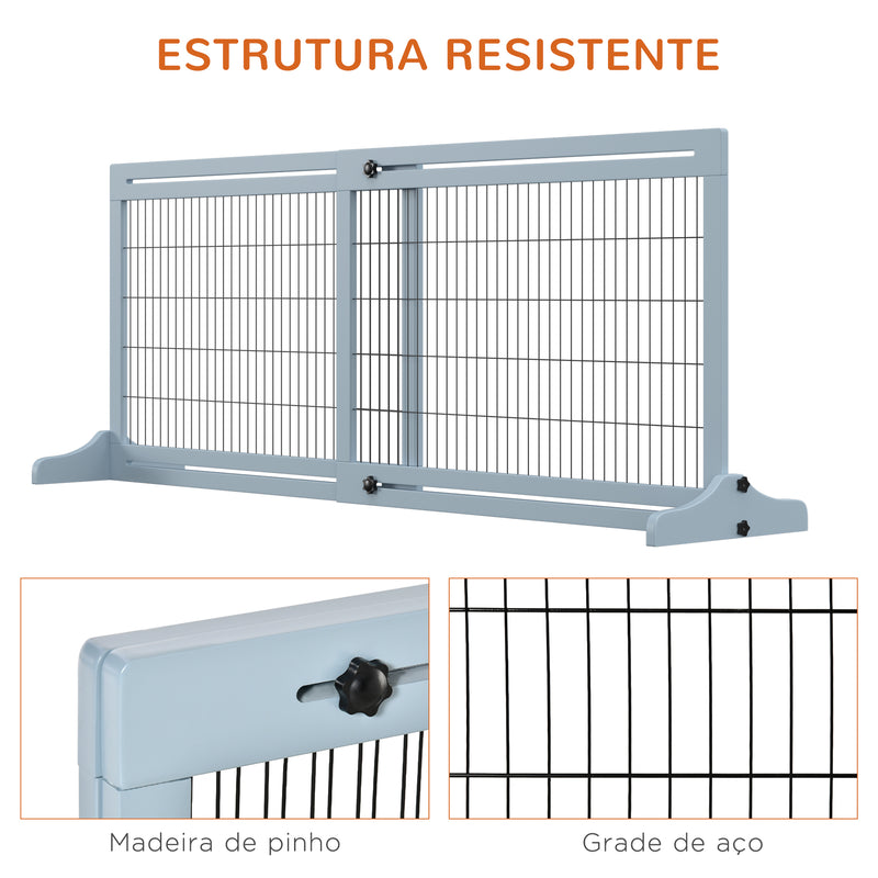 Barreira de Segurança para Cães de Madeira Extensível com Pés de Suporte Barreira de Proteção para Animais de Estimação para Portas Escada Corredor 104-183x36x69 cm Cinza