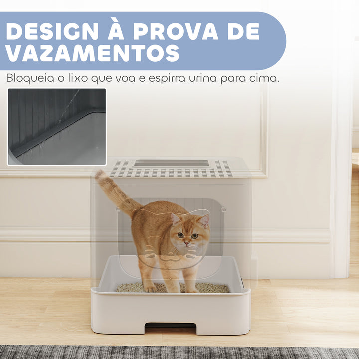 Caixa de Areia para Gatos Dobrável M Caixa de Areia com Tampa de Grelha Gaveta Removível Pá Gancho Lateral Fácil de Limpar Antifugas Cinzento