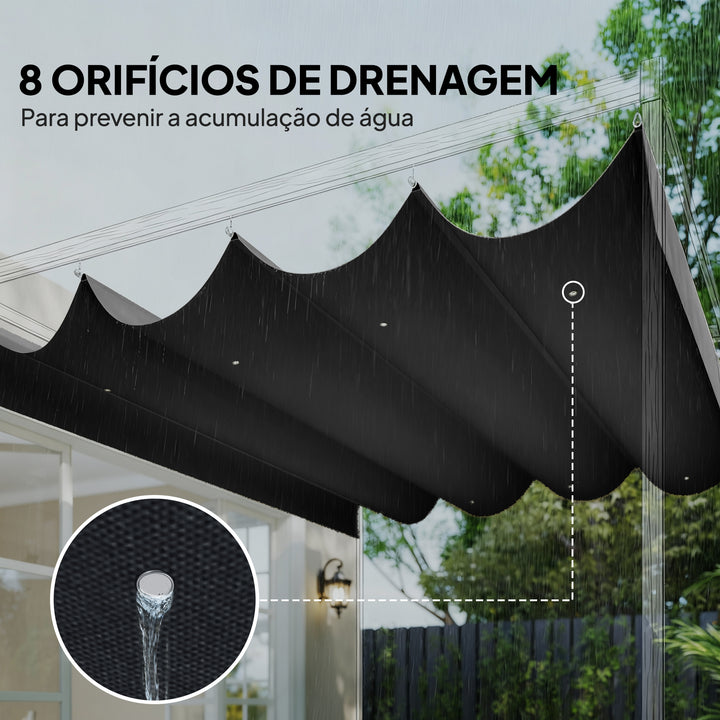 Telhado para Pérgola 3,92 x 3,5 m Toldo de Reposição Retrátil para Estrutura de Pérgola de 4x3 m, UV30+ Apenas Cobertura de Tecido para Jardim com 8 Orifícios de Drenagem, Cinzento Escuro