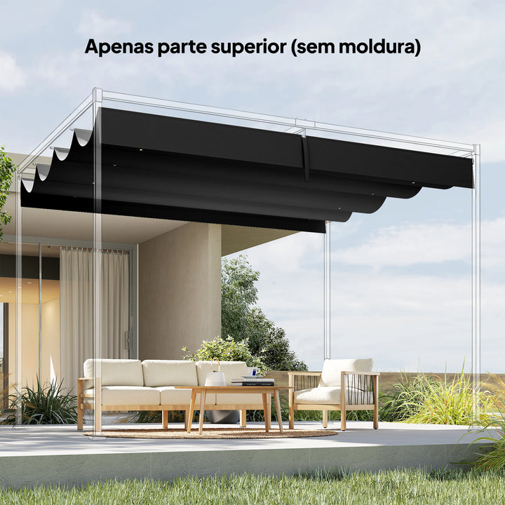 Telhado para Pérgola 3,92 x 3,5 m Toldo de Reposição Retrátil para Estrutura de Pérgola de 4x3 m, UV30+ Apenas Cobertura de Tecido para Jardim com 8 Orifícios de Drenagem, Cinzento Escuro