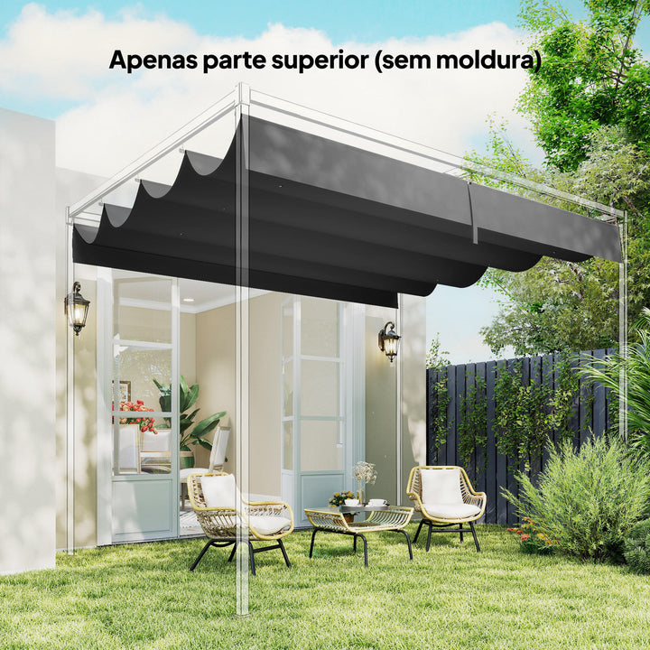 Telhado para Pérgola 3,92 x 3,5 m Toldo de Reposição Retrátil para Estrutura de Pérgola de 4x3 m, UV30+ Apenas Cobertura de Tecido para Jardim com 8 Orifícios de Drenagem, Cinzento Escuro