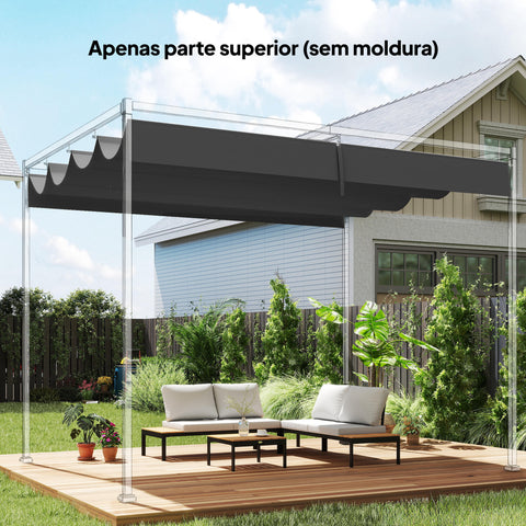 Telhado para Pérgola 3,92 x 3,5 m Toldo de Reposição Retrátil para Estrutura de Pérgola de 4x3 m, UV30+ Apenas Cobertura de Tecido para Jardim com 8 Orifícios de Drenagem, Cinzento Escuro