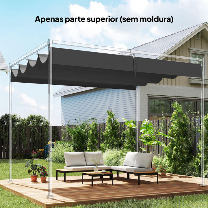 Telhado para Pérgola 3,92 x 3,5 m Toldo de Reposição Retrátil para Estrutura de Pérgola de 4x3 m, UV30+ Apenas Cobertura de Tecido para Jardim com 8 Orifícios de Drenagem, Cinzento Escuro
