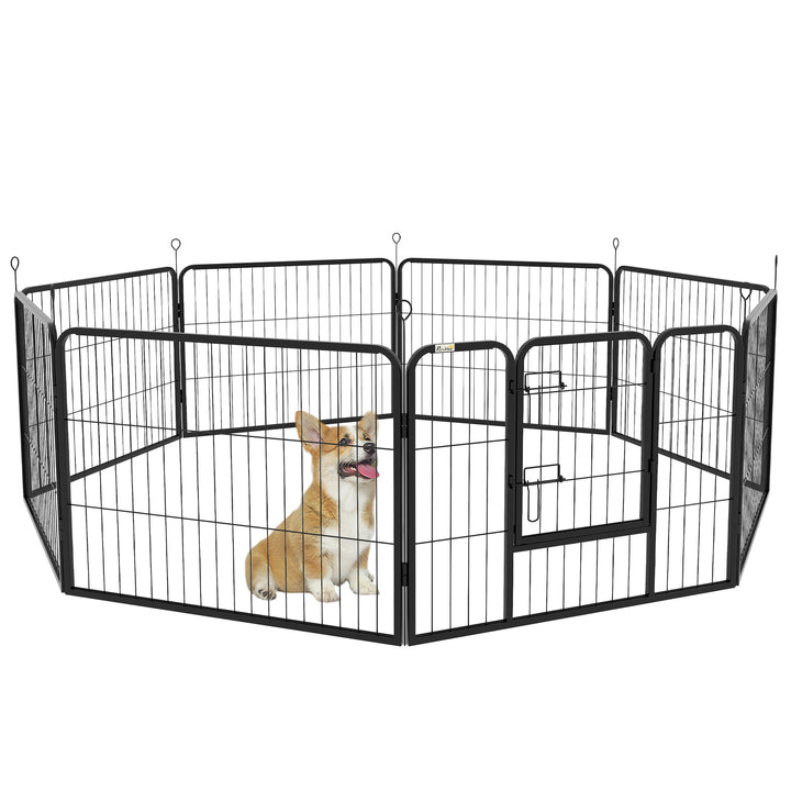 Parque para Animais de Estimação 8 Paineis 80x60cm Gaiola para Cães de Metal com Porta e Dupla Fechadura Cerca de Treinamento para Jardim Preto