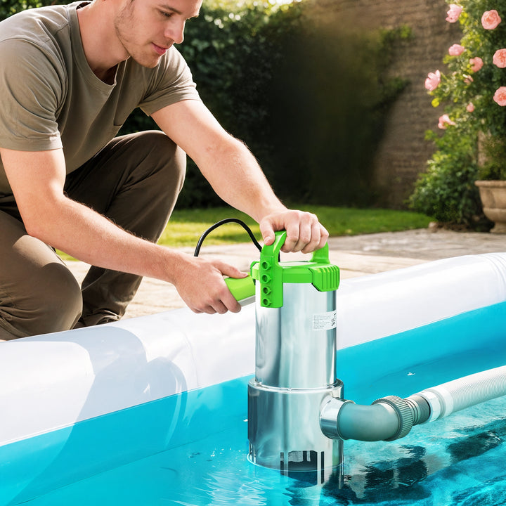 Bomba de Águas 1100W Bomba Submersível de Águas Residuais com Capacidade de 18000 l/h Interruptor de Flutuador e Conector Universal para Drenagem de Piscinas Tanques Banheiras 16x15x40 cm Prata
