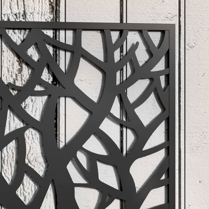 Floreira de Exterior Floreira de Metal com Ecrã de Privacidade com Ramos Decorativos Floreira de Parede ou Independente para Pátio Varanda 61x23x113 cm Preto