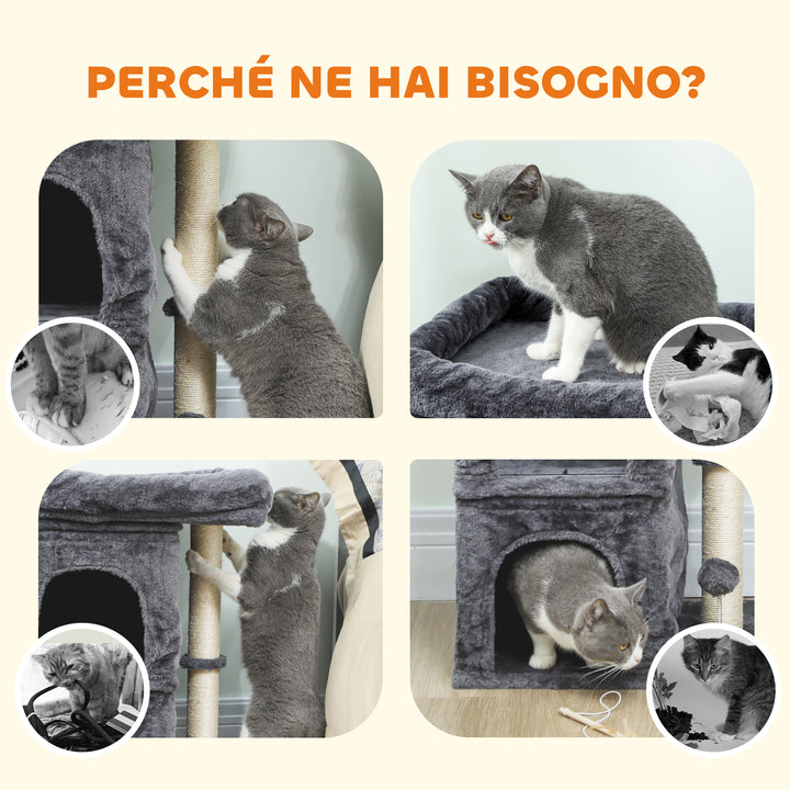 Arranhador para Gatos 66 cm Torre para Gatos com Cama 2 Cavernas Poste de Sisal e Bola para Brincar Cinzento Escuro
