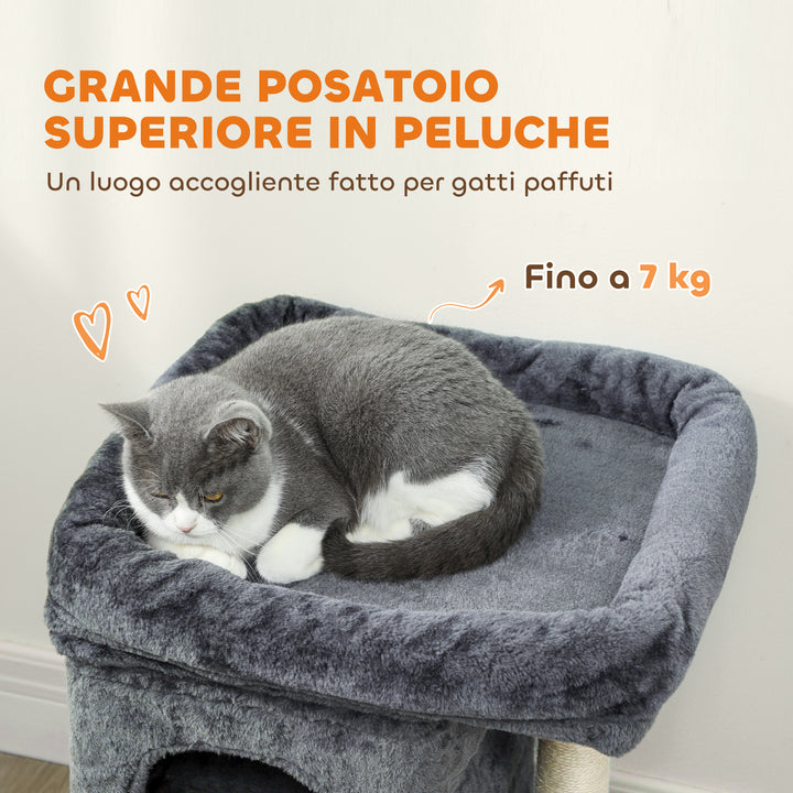Arranhador para Gatos 66 cm Torre para Gatos com Cama 2 Cavernas Poste de Sisal e Bola para Brincar Cinzento Escuro