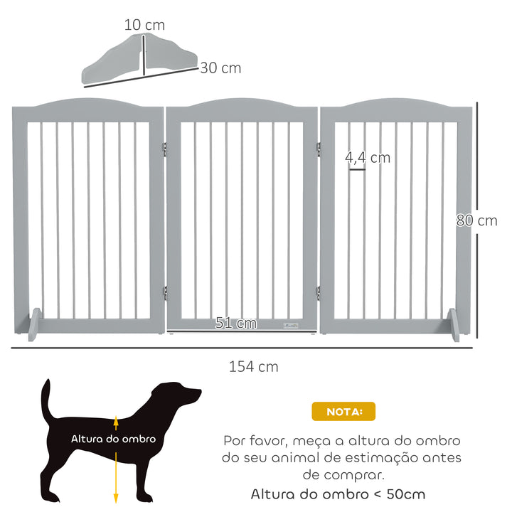 Barreira de Segurança para Cães Barreira de Segurança para Escadas e Portas 154x30x80cm Barreira de Segurança Dobrável com Suporte de Pé para Interior Cinzento