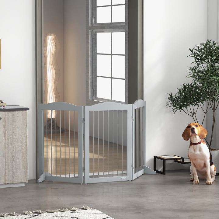Barreira de Segurança para Cães Barreira de Segurança para Escadas e Portas 154x30x80cm Barreira de Segurança Dobrável com Suporte de Pé para Interior Cinzento