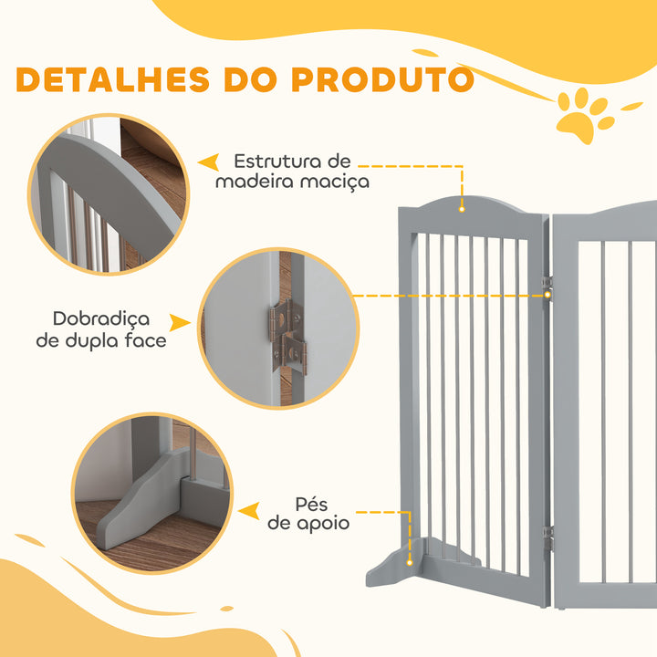 Barreira de Segurança para Cães Barreira de Segurança para Escadas e Portas 154x30x80cm Barreira de Segurança Dobrável com Suporte de Pé para Interior Cinzento