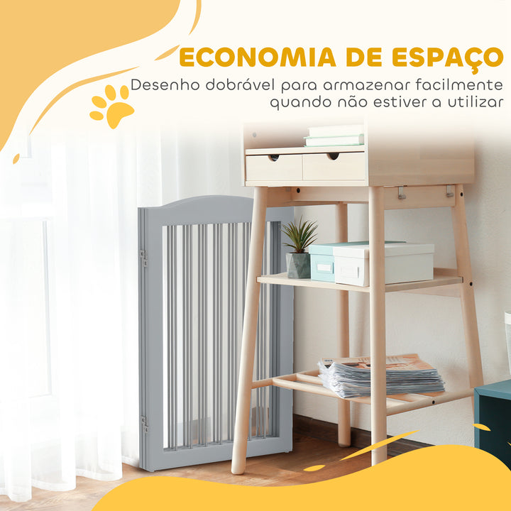 Barreira de Segurança para Cães Barreira de Segurança para Escadas e Portas 154x30x80cm Barreira de Segurança Dobrável com Suporte de Pé para Interior Cinzento